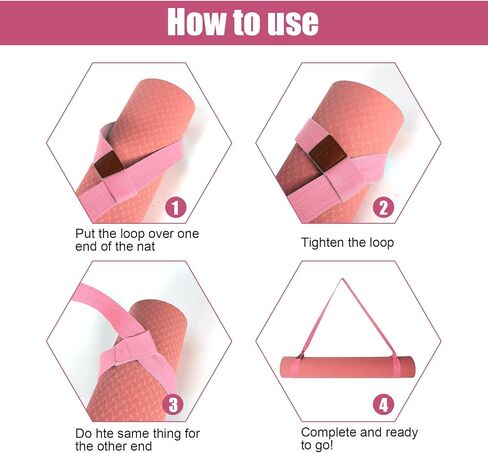 حزام بساط اليوجا، حامل بساط اليوجا، أشرطة حامل بساط اليوجا وبساط التمرين (63 بوصة، مسحوق البطيخ) in Kuwait