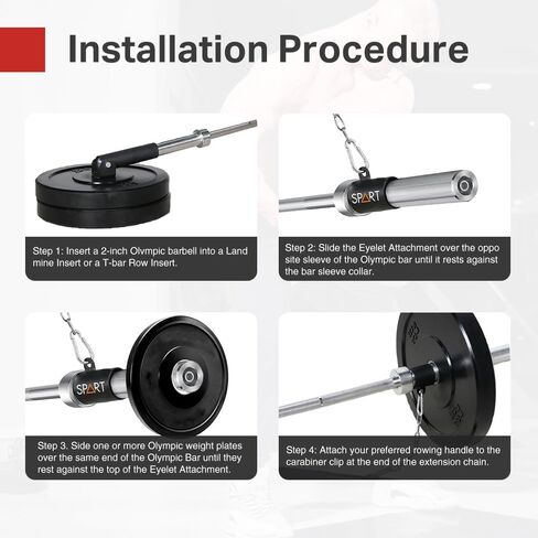 SPART T-Bar Row Platform with Chain - Eyelet Landmine Attachment Fits 2" Olympic Bar Full 360° Swivel Ideal for Bent Over Exercises Targets Back Shoulder and Core Muscles T Bar Row Handle for Barbell in Kuwait