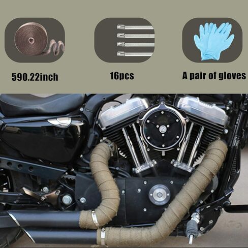 JUSTTOP 2 "x 50' شريط عازل للحرارة للعادم العالمي من التيتانيوم مع شريط قفل من الفولاذ المقاوم للصدأ للدراجات النارية والملحقات الخارجية لشريط العزل الحراري للسيارة in Kuwait