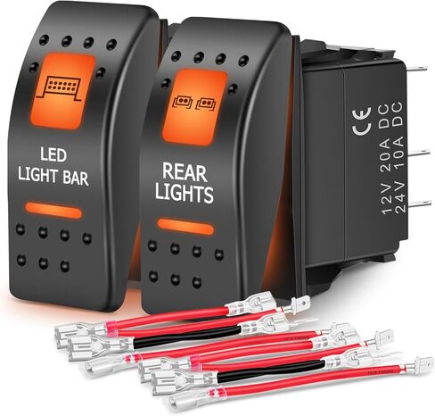 Nilight UTV LED Light Bar Rocker Switch On Off 5 PIN SPST LED Light Bar Switchs مع إضاءة خلفية برتقالية 12V 24V مفاتيح تبديل متوافقة مع Polaris RZR Can-Am ATVs UTVs Cars Trucks RVs، ضمان لمدة عامين in Kuwait