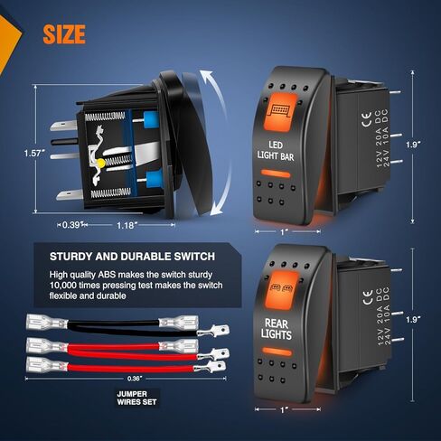 Nilight UTV LED Light Bar Rocker Switch On Off 5 PIN SPST LED Light Bar Switchs مع إضاءة خلفية برتقالية 12V 24V مفاتيح تبديل متوافقة مع Polaris RZR Can-Am ATVs UTVs Cars Trucks RVs، ضمان لمدة عامين in Kuwait