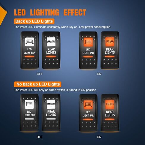 Nilight UTV LED Light Bar Rocker Switch On Off 5 PIN SPST LED Light Bar Switchs مع إضاءة خلفية برتقالية 12V 24V مفاتيح تبديل متوافقة مع Polaris RZR Can-Am ATVs UTVs Cars Trucks RVs، ضمان لمدة عامين in Kuwait