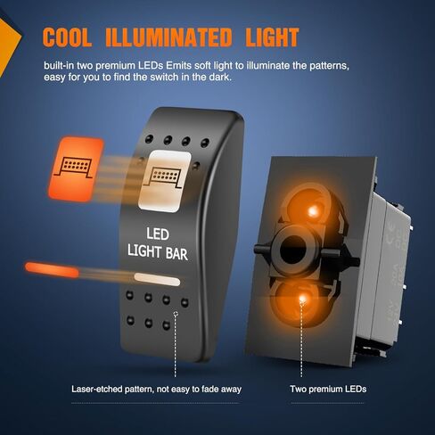 Nilight UTV LED Light Bar Rocker Switch On Off 5 PIN SPST LED Light Bar Switchs مع إضاءة خلفية برتقالية 12V 24V مفاتيح تبديل متوافقة مع Polaris RZR Can-Am ATVs UTVs Cars Trucks RVs، ضمان لمدة عامين in Kuwait