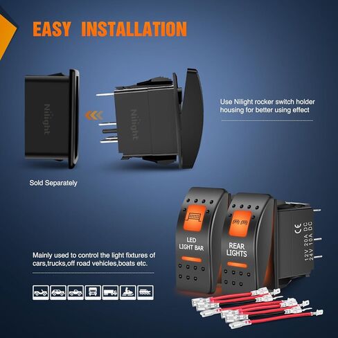 Nilight UTV LED Light Bar Rocker Switch On Off 5 PIN SPST LED Light Bar Switchs مع إضاءة خلفية برتقالية 12V 24V مفاتيح تبديل متوافقة مع Polaris RZR Can-Am ATVs UTVs Cars Trucks RVs، ضمان لمدة عامين in Kuwait
