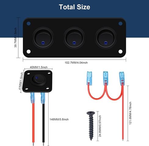 لوحة التبديل الروك تبديل، DC 12V 20A الأزرق LED لوحة التبديل شاحن USB الروك التبديل جولة مضاءة على إيقاف SPST التحكم التبديل للسفن، اليخوت، RVs، الحافلات، مقطورة، العربة، قارب الخ in Saudi Arabia