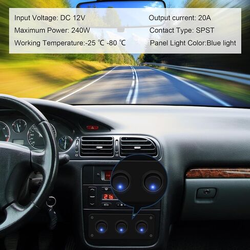 لوحة التبديل الروك تبديل، DC 12V 20A الأزرق LED لوحة التبديل شاحن USB الروك التبديل جولة مضاءة على إيقاف SPST التحكم التبديل للسفن، اليخوت، RVs، الحافلات، مقطورة، العربة، قارب الخ in Saudi Arabia