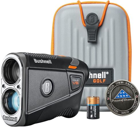 Bushnell Tour V6 Golf Rangefinder - PinSeeker with Visual JOLT, BITE Mount, & IPX6 Rating - Bundle with Bushnell Golf Carrying Case, PlayBetter Microfiber Towel, 2 CR2 Batteries, & More in Saudi Arabia