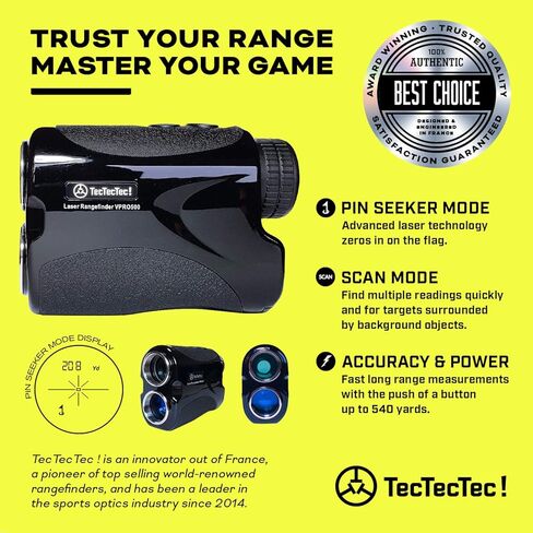 TecTecTec VPRO500 Golf Rangefinder with High-Precision, Laser Range Finder Binoculars with Pinsensor and Battery, Golf Accessories for Golfing and Hunting - Black in Saudi Arabia