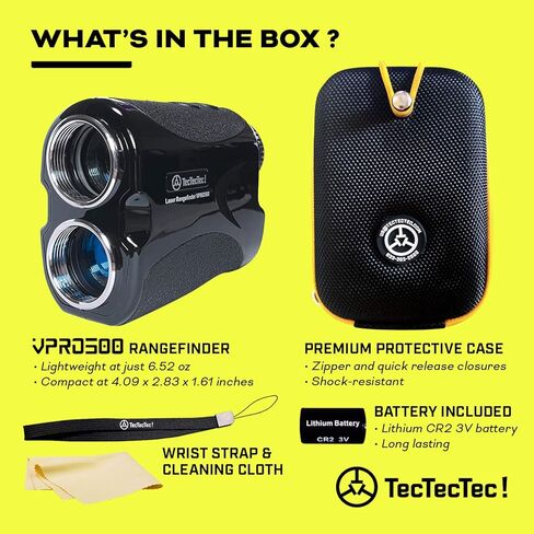 TecTecTec VPRO500 Golf Rangefinder with High-Precision, Laser Range Finder Binoculars with Pinsensor and Battery, Golf Accessories for Golfing and Hunting - Black in Saudi Arabia