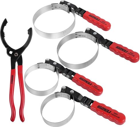 مجموعة مفاتيح ربط فلتر الزيت 5 قطع من LOZAGU، دوارة قياسية، 2-3/4 بوصة إلى 5-1/4 بوصة (68.85-133.35 مم)، كماشة فلتر زيت قابلة للتعديل 12 بوصة، أداة إزالة فلتر الزيت in Kuwait