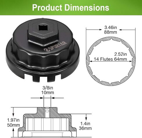 Spurtar Oil Filter Wrench for Toyota Oil Filter Tool Oil Filter Cap Wrench Removal Tool 64mm for Lexus, Camry, 4 Runner, Tundra 2.5-5.7L Engine in Saudi Arabia
