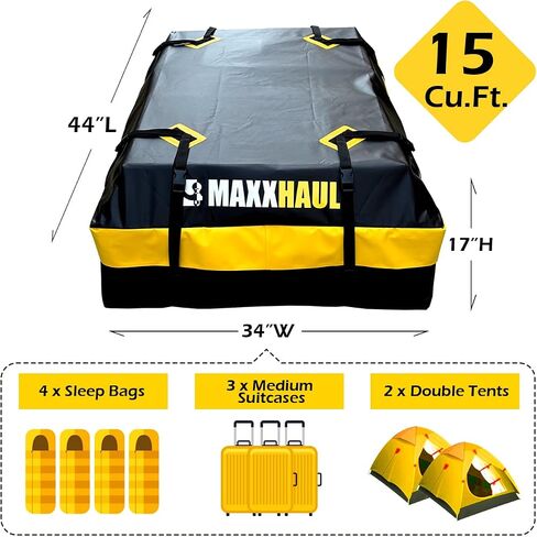 حقيبة شحن عالمية على سطح السيارة من MaxxHaul 50719 لجميع المركبات مع أو بدون حامل، 15 قدم مكعب، مقاومة للماء in Saudi Arabia