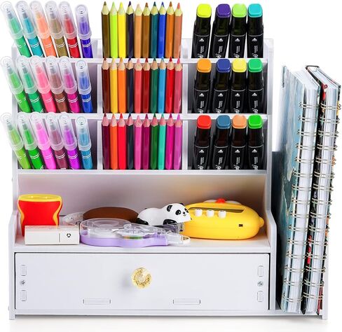 منظم مكتب حامل أقلام من frcctre، منظم قرطاسية سطح المكتب مع 12 حجرة، حامل أقلام رصاص متعدد الوظائف منظم تخزين للوازم الفنية للمكتب المنزلي in Kuwait