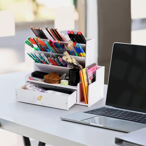 منظم مكتب حامل أقلام من frcctre، منظم قرطاسية سطح المكتب مع 12 حجرة، حامل أقلام رصاص متعدد الوظائف منظم تخزين للوازم الفنية للمكتب المنزلي in Kuwait