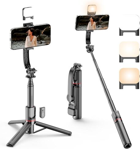 Joyful 41" Phone Selfie Stick Tripod with Light and Remote Control, Portable Tripod, Cell Phone Holder for iPhone 15/14/13 and Android Samsung S22/S23 in Saudi Arabia