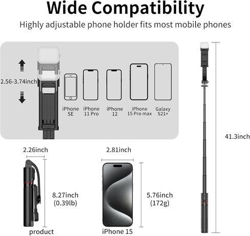 Joyful 41" Phone Selfie Stick Tripod with Light and Remote Control, Portable Tripod, Cell Phone Holder for iPhone 15/14/13 and Android Samsung S22/S23 in Saudi Arabia