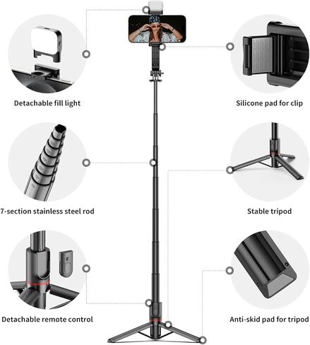 Joyful 41" Phone Selfie Stick Tripod with Light and Remote Control, Portable Tripod, Cell Phone Holder for iPhone 15/14/13 and Android Samsung S22/S23 in Saudi Arabia