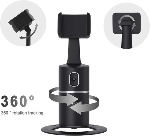 حامل ثلاثي لتتبع الوجه تلقائيًا، حامل كاميرا هاتف يدور 360 درجة مع ضوء حلقة سيلفي، بدون تطبيق، حامل تصوير ذكي يعمل بالبطارية لمدونة الفيديو المباشرة (أسود) in Saudi Arabia