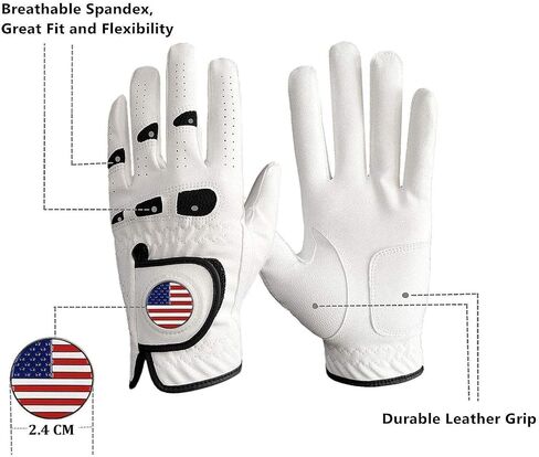 Amy Sport Golf Gloves Men Left Hand Right Handed Golfer 3 Pack with Ball Marker Soft Leather Weathersof Grip Mens Glove Size S M ML L XL XXL 3XL in Kuwait
