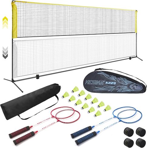 Portable Badminton Set for Backyard Lawn Beach, 1 Pc Adjustable 14 ft Badminton Net 4 Pcs Badminton Rackets 12 Pcs Nylon Shuttlecocks 4 Pcs Replacement Grip Tapes 1 Pc Bag in Saudi Arabia