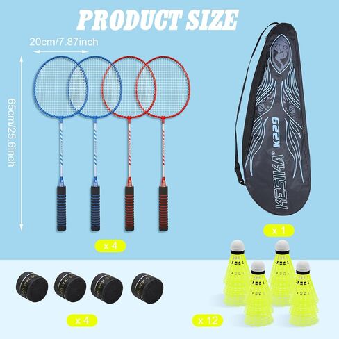 Portable Badminton Set for Backyard Lawn Beach, 1 Pc Adjustable 14 ft Badminton Net 4 Pcs Badminton Rackets 12 Pcs Nylon Shuttlecocks 4 Pcs Replacement Grip Tapes 1 Pc Bag in Saudi Arabia