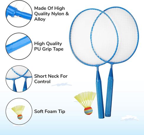 High Bounce 3 in1 Outdoor Games Combo Set for Kids, with Badminton Rackets Set, Toss and Catch Ball Set, Sliding Zoom Ball Game, Mesh Bag, Birdies, and Tennis Ball Included in Kuwait