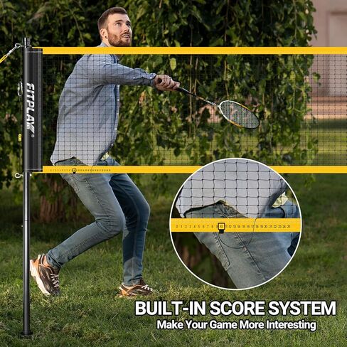 مجموعة كرة الريشة للفناء الخلفي، شبكة كرة الريشة المحمولة مع 4 مضارب كرة الريشة، 3 مضارب كرة الريشة، خط حدودي وحقيبة حمل مقاومة للماء 600D للحديقة والشاطئ والخارج in Kuwait