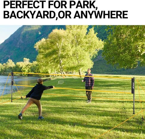 مجموعة كرة الريشة للفناء الخلفي، شبكة كرة الريشة المحمولة مع 4 مضارب كرة الريشة، 3 مضارب كرة الريشة، خط حدودي وحقيبة حمل مقاومة للماء 600D للحديقة والشاطئ والخارج in Kuwait