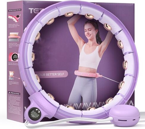 Tezewa Smart Hula Circle Hoops for Adults Weight Loss, Fitness Hoop 14 Adjustable Detachable Knots, with Ball Auto Rotate 360 Degree for Women and Beginners in Saudi Arabia