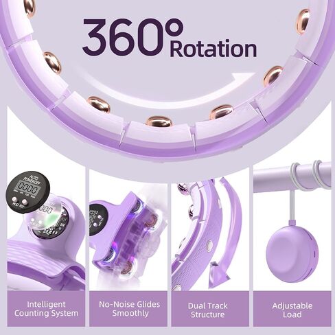 Tezewa Smart Hula Circle Hoops for Adults Weight Loss, Fitness Hoop 14 Adjustable Detachable Knots, with Ball Auto Rotate 360 Degree for Women and Beginners in Saudi Arabia