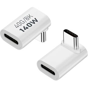 AreMe 90 Degree USB-C Male to Female Adapter, 2 Pack Right Angle 140W Type-C Adapter Extender for Steam Deck, ROG Ally, Switch, Notebook Computers, Tablet and Mobile Phones (White)