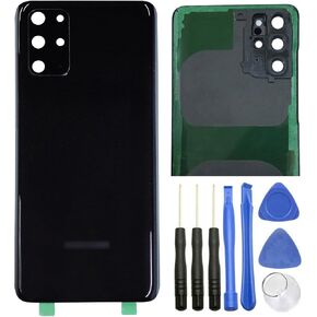 ubrokeifixit Galaxy S20+ Rear Back Glass Cover Replacement for Samsung Galaxy S20+ G985 6.7",S20+ 5G G986,Pre-Cut Tape(NOT for S20 6.2",NOT for S20 Ultra 6.9") (Black+Camera Lens)