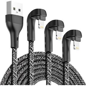 3Pack 90 Degree iPhone Charger 10ft, Apple MFi Certified 10 Feet Lightning Cord Long, Nylon Right Angle 10 Foot Charging Cable for Apple iPhone 14 Pro Max/14/13Pro/12 Mini/11/X/XS/XR/8 Plus/7/6/5/iPad
