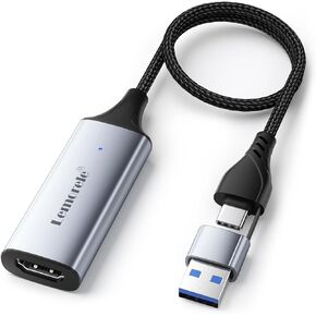 Lemorele Video Capture Card USB 3.0 to HDMI 4K 1080P 60Hz, HDMI Capture Card with USB A Adapter to Adjust, for Gaming Live Streaming Video Recorder Gaming Meeting for Windows, Mac, iPhone15, Android