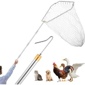 Chicken Catching Net,30 to 75 inches Adjustable Pole Chicken Catcher Leg Hook, Suitable for Catching Small Duck,Goose,Bird,Fish, Skunk Bat and Raccoon etc（15.3 x 23.2 Inch Net with 75.5 Inch Pole）
