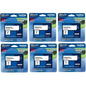 Brother Genuine P-Touch 6-Pack TZe-251 Laminated Tape, Black Print on White Standard Adhesive Laminated Tape for P-Touch Label Makers, Each Roll is 0.94"/24mm (~ 1") Wide, 26.2 ft. (8M) Long