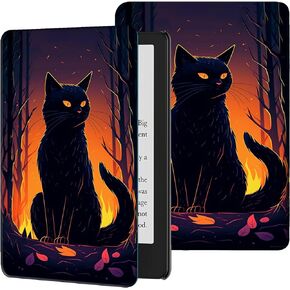 Slim Case for 6" Kindle (11th Generation-2024/2022 Release) Lightweight PU Leather Adjustable Stand Smart Cover with Auto Sleep/Wake for Kindle 2024/2022 11th Gen E-Reader, Night Cat