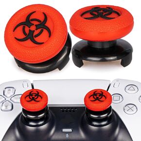 Playrealm FPS Thumbstick Extender & 3D Texture Rubber Silicone Grip Cover 2 Sets for PS5 Dualsenese & PS4 Controller(BioH Red)