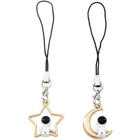 Meefisher 2 PCS Cute Astronauts Cell Phone Charms Kawaii Space USB Disk Lanyard Charm Aesthetic Strap Adorable Rope Keychain Handbag Purse Gifts, Star Moon