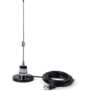 GMRS NMO Antenna, 462-467Mhz 17.7Inches UHF Whip Antenna with Heavy Duty NMO Magnetic Mount Magnet Base 5meter(16.4ft) RG58 Coax Cable for Yaesu Kenwood Midland Mobile Transceiver
