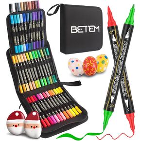 Betem 72 Colors Paint Markers Acrylic Paint Pens, Dual Tip with Brush Tip and Fine Tip, Art Supplies for Rock Painting, Wood, Canvas, Stone, Glass, Ceramic, DIY Crafts Making Drawing Kit with Bag