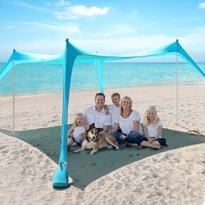 Beach Tent - Beach Tent Canopy UPF 50+ UV, 10 x 10 FT, Anti-Wind Beach Shade with 4 Windproof Ropes, 4 Poles, 1 Portable Bag,Turquoise
