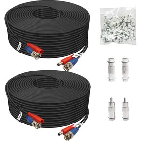 BNC Cable 150ft 2 Pack Aimyzii BNC Video Power Cable,Security Camera Cable for CCTV Camera DVR Security Systems(Included 4X BNC Adapters,100 Pcs Cable Clips)-Black