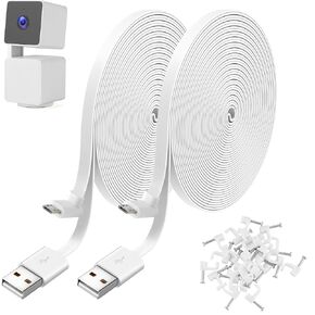 Uogw 2 Pack 25FT Power Extension Cable Compatible with WYZE Cam Pan V3, USB to 90 Degree Micro USB Extension Charging Cable for WYZE Cam Pan V3,L-Shaped Flat Power Cord (White)