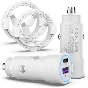 iPhone 16 Car Charger USB C Car Charger 2Pack 48W Dual Port Cigarette Lighter USB C Charger Fast Charging car Charger with USB C to USB C Cable for iPhone 16/15 Series/Samsung Series/iPad/and More