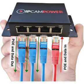 POE Powered 3 Port Switch & Network Cat5 Cat6 Midspan Cable Range Extender Pass Through Repeater for IP Cameras - Gigabit 10/100/1000