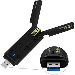 Gaming WiFi 7 USB 3.0 Card Driver Free with 8912AU Chipset(BE6500) USB Wireless Adapter Tri-Band High Speed Network Card for Desktop & Laptop, 802.11ac/ax/be Compatible, Plug & Play for Windows 11/10