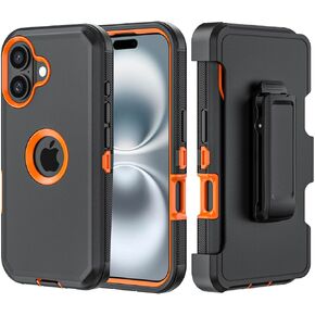 Phone Case for iPhone 16 Plus Case,Heavy Duty Hard Shockproof Armor Protector Case Cover with Belt Clip Holster for Apple iPhone 16 Plus 6.7 5G 2024 Phone Case (Black+Blue)