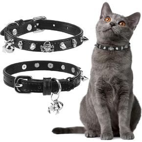 EXPAWLORER Soft Velvet Safe Cat Collars for Girl Cats -2 Pack Rhinestones Bling Diamante Adjustable Collars - Cat Collar Breakaway with Bells for Boy Cats Kitty and Small Dogs