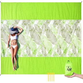 LH Beach Blanket Sandproof, 107"*90" Extra Large Waterproof Beach Mat for 2-8 Adults, Picnic Blankets for Camping, Beach Essentials Big & Compact Quick Drying, Lightweight & Durable with 4 Stakes